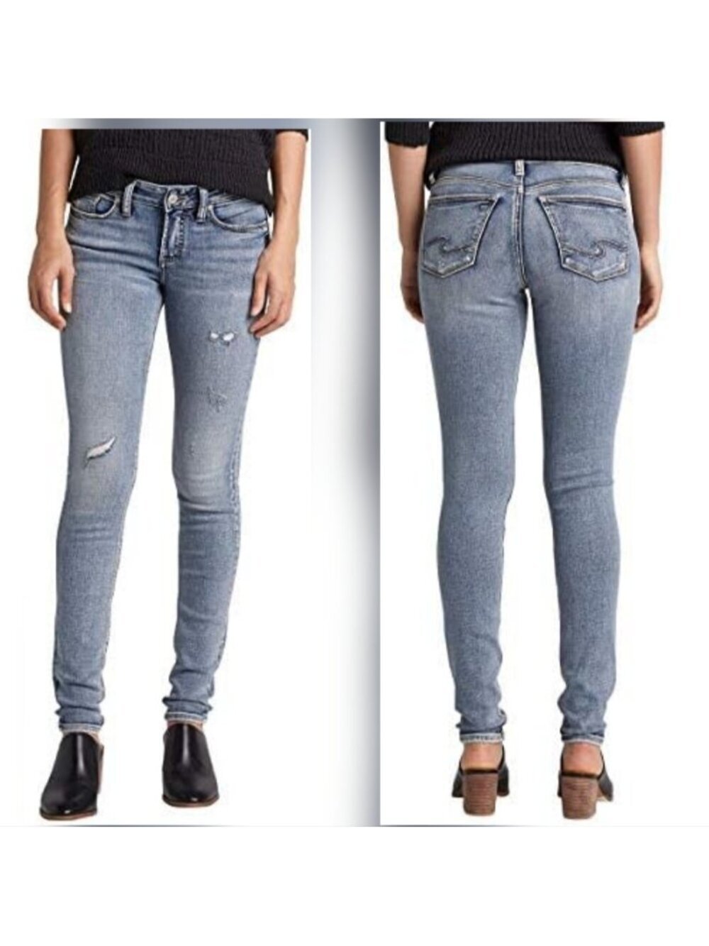 Silver Suki Skinny Jeans Womens 28 Blue Distressed Stretch Denim 28x29 Low Rise